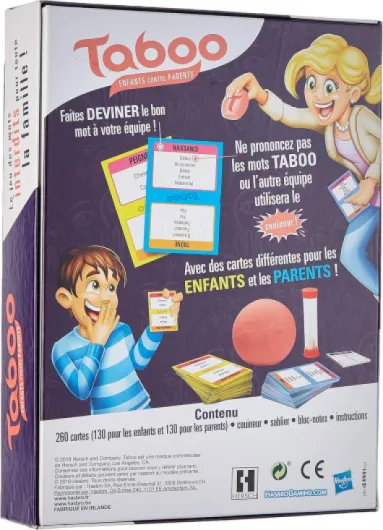 Hasbro Taboo Enfants Contre Parents, Jeu de Société Familial, Jeu de Mots à Deviner pour Enfants dès 8 Ans et Adultes, Version Française