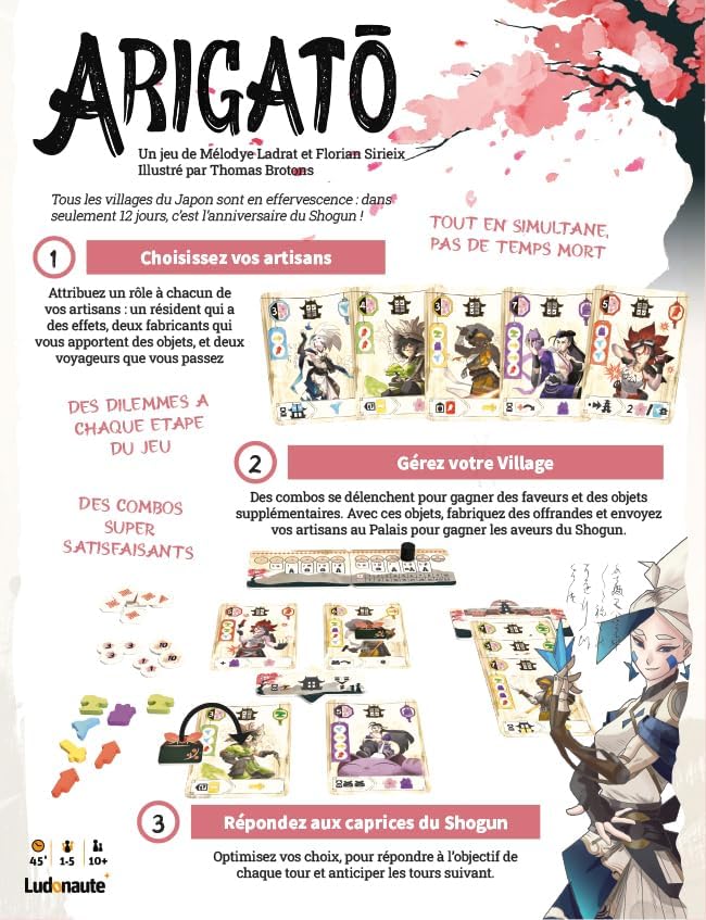 Arigato - Jeu de stratégie- 1 à 5 Joueurs - 10 Ans et Plus - optimisation & Combos - Tours en simulatnés Ludonaute