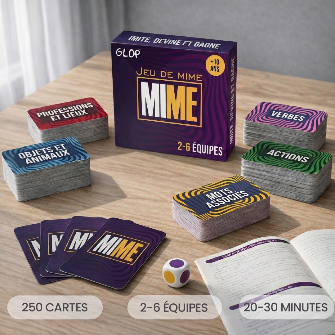 Glop Mime – Jeu de Mime Adulte & Famille – Jeux de Société d'Ambiance – Idée Cadeau Rigolo – Jeu de Voyage pour Jouer Entre Amis et Enfants dès 10 Ans Français