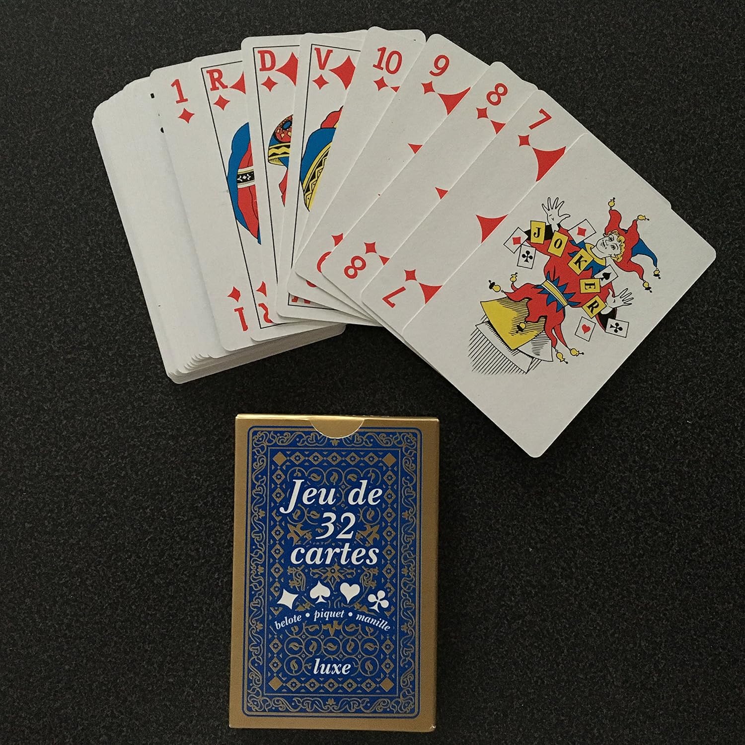 Lot de Deux Jeux de 32 Cartes : Poker, belote, Piquet, Manille, coinche, Bataille, menteur, soufflette, big up, Jeu des Chevaliers, Maitre du Jeu, biskit, etc