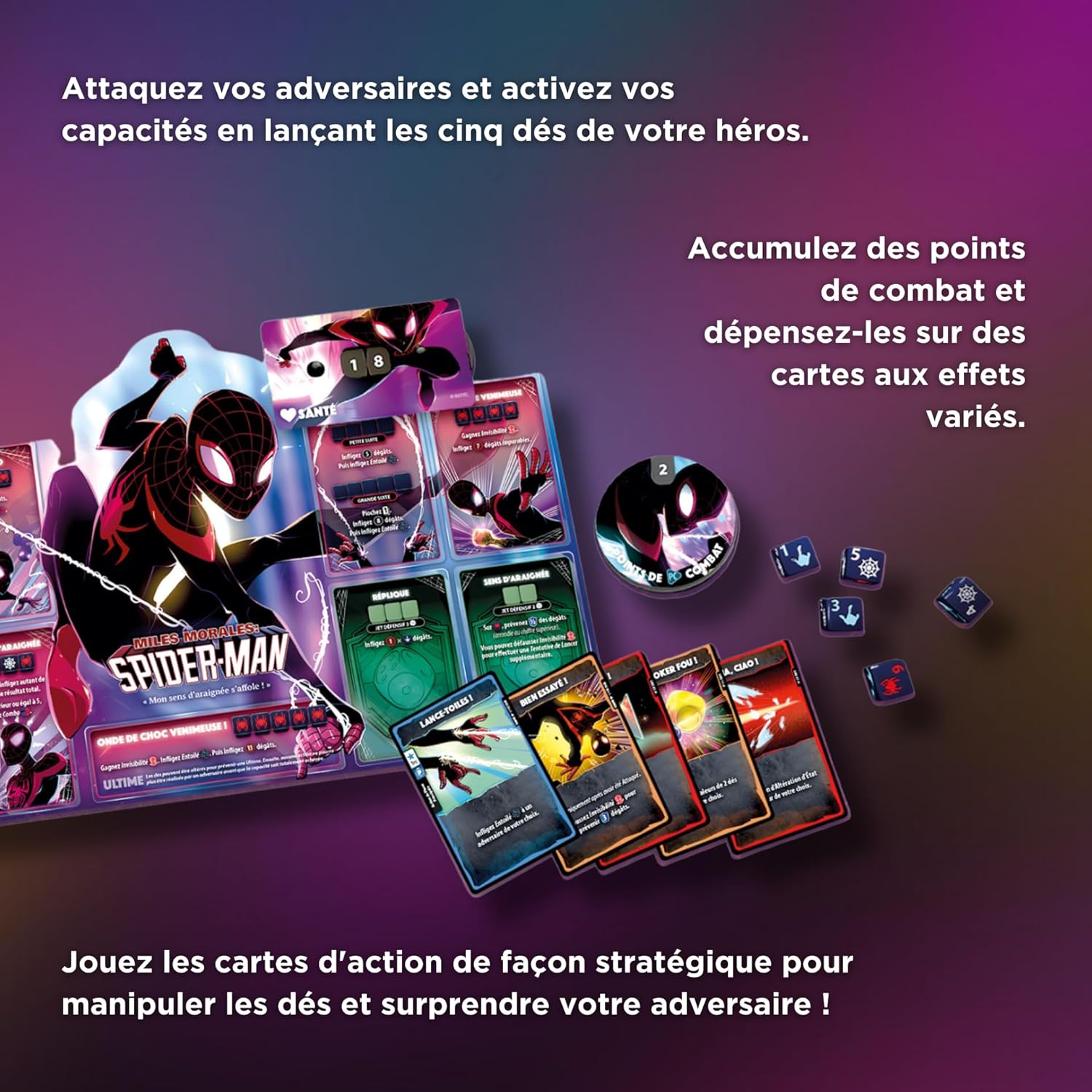 MARVEL DICE THRONE - Jeu de Société pour Adultes & Enfants - Jeu de Stratégie & Combat - Thor,Loki, Miles Morales Spider-Man, Scarlet Witch - 2 à 4 Joueurs - 30 min - En Français Thor, Loki , Spider-man, Scarlet Witch