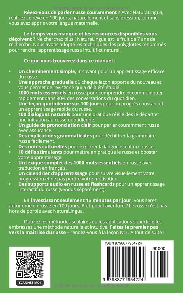 Apprendre le Russe en 100 Jours: La méthode naturelle et intuitive pour maitriser le russe rapidement (conçue pour les débutants).