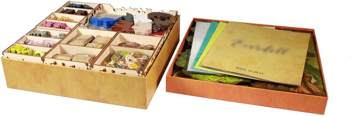 The Broken Token Everdell Boîte de rangement en bois compatible avec les jeux de société – Boîte de rangement en bois avec plusieurs plateaux réglables pour jetons, pièces de monnaie et cartes –