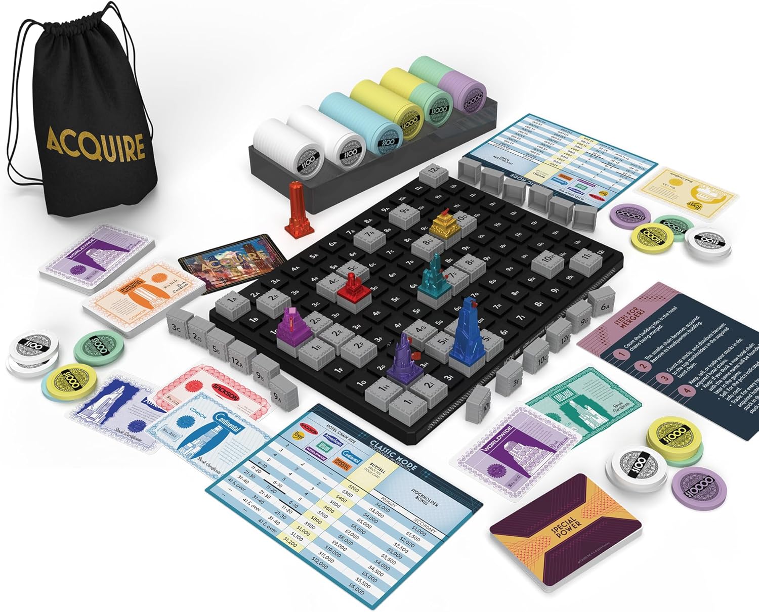 Renegade Game Studios: Acquire 60th Anniversary Edition - Deluxe Components, Finance Game of Speculation & Strategy, Ages 12+, 2-6 Players, 90 Min