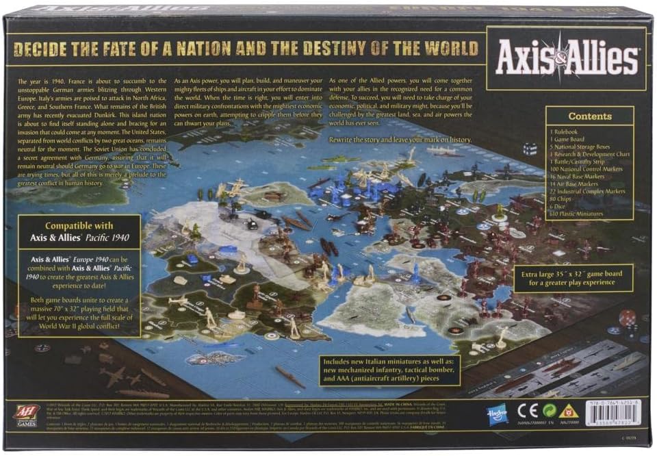 Hasbro Gaming Avalon Hill Axis & Allies Europe 1940 Second Edition WWII Strategy Board Game, with Extra Large Gameboard, Ages 12 and Up, 2-6 Players
