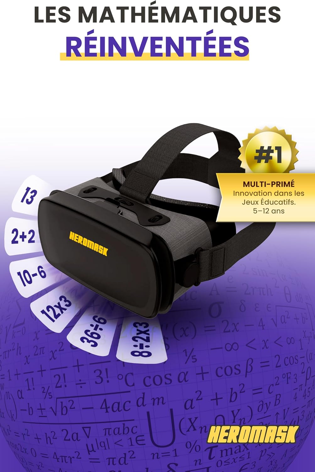 Casque VR + Jeux Maths (Cadeau 5-12 Ans) — Transforme « Je suis Nul » en « J'adore Les Maths ! » : Tables Multiplication, Addition, Calcul Mental et Plus - Réalité Virtuelle Enfant Mathématiques