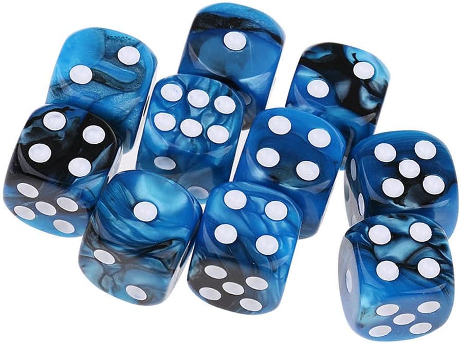 Yourandoll 10 pièces dés polyédriques D6 dés 16mm de Jeux de dés en Acrylique pour DND Dice RPG MTG Table Jeux (Bleu Noir)