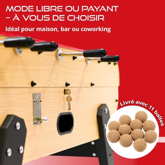 Babyfoot Adulte Intérieur Bistrot 155,3 cm avec Monnayeur - Table de Jeux Familiale et Professionnelle Robuste Bois Clair