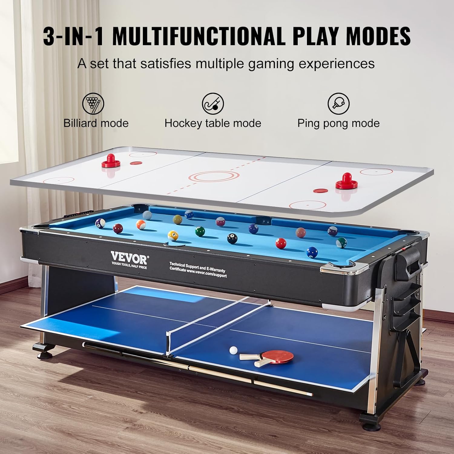 Table de Air Hockey, Table de Jeu pour Adulte, Enfants, Personnes âgées Plusieurs jeux rotatifs 3 en 1