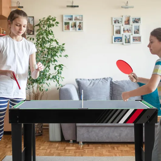 4 en 1 Table Multi-Jeux avec Baby-Foot, Billard, Hockey et Ping-Pong, Table de Jeu en Bois pour Enfants et Adultes avec Accessoires, pour Maison Bar Bureau Noir