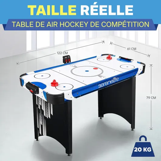 Table de Air Hockey avec Soufflerie – Jeu de Hockey sur Table Idéal pour Gamers – Livrée avec Palets et Poignées – Table Robuste pour Enfants et Adultes, Jeux de Salon Bleu/Noir, 122 cm
