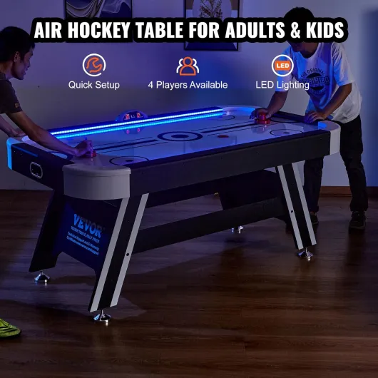 Table d’Air Hockey 183 cm avec Système de Score Électronique LED, Matériel pour Hockey sur Table d'Intérieur, avec 2 Palets, 2 Poussoirs, Ensemble de Jeu d'Arcade pour Salle de Jeux, Maison
