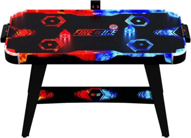 Carromco Table de air Hockey avec soufflerie, Jeu de Hockey sur Table Fire & Ice avec LED, Compteur de Points électronique, Plateau ventilé, palets et poussoirs Lumineux pour Enfants et Adultes