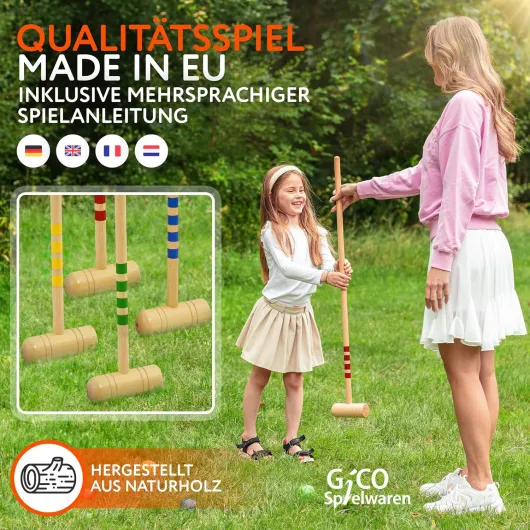 GICO - Jeu de Croquet de qualité - 4 Joueurs - Maillets Taille Adulte 100 cm - en Sac de Transport -3244