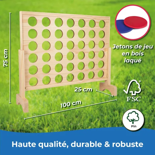 Puissance 4 XXL Jeu de Societe Nature – Puissance 4 Geant en Bois certifié FSC® – Jeu Exterieur & Interieur – Jeu de stratégie pour Adultes & Enfants à partir de 4 Ans - Ace
