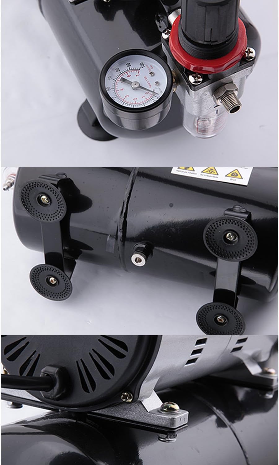 Compresseur Aerographe Professionnel Fengda FD 189, power 125 W, Air Flow 20 23 L, Auto start: 3 bar, max pressure: 6 bar, Air tank: 3L, connections 1/8 BSP, Net weight 5.2 kgs and RPM 1450 1700