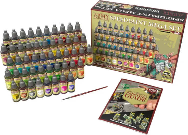 , Speedpaint Mega Set 2.0, 50 x 18ml Peinture Acrylique, y compris 2 Métalliques et Pinceau - Pour Peinture de Figurine Warhammer et Donjon et Dragon