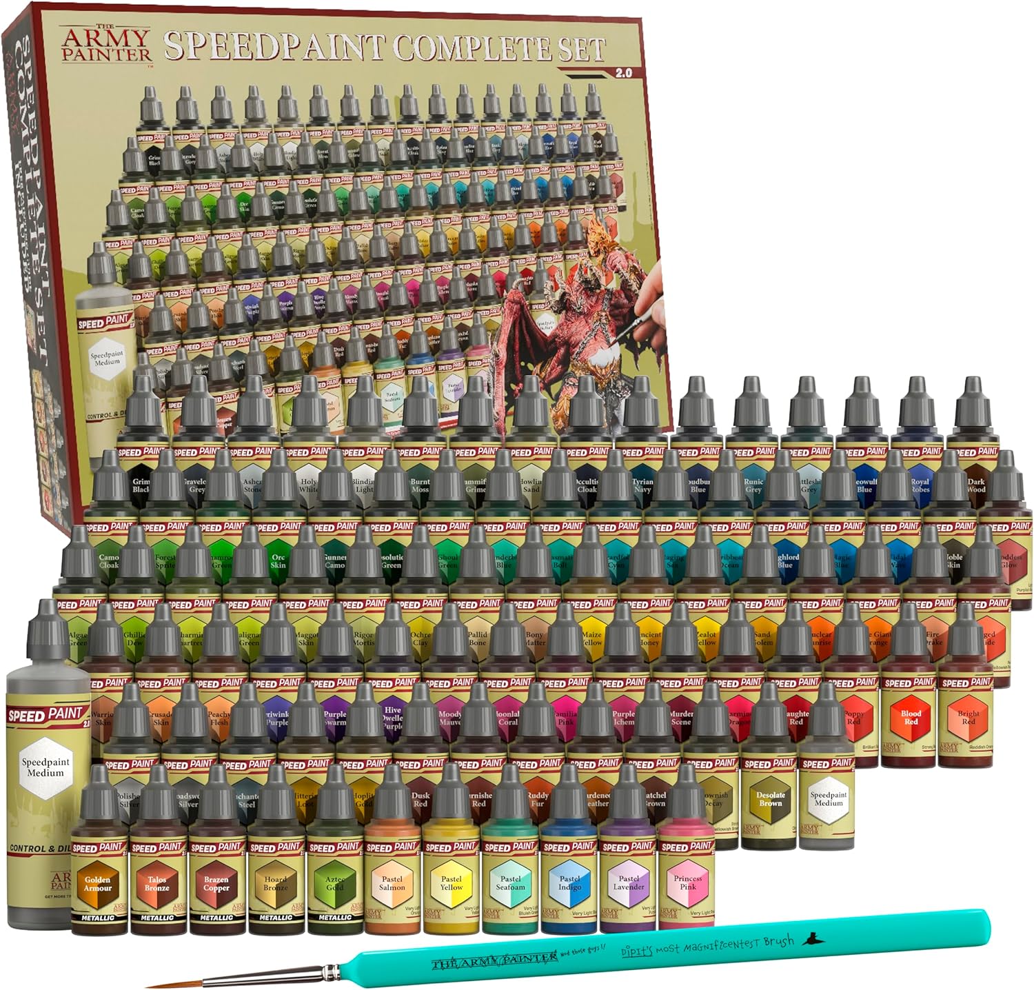 , Speedpaint 2.0 Complete Set Combo, 90 x 18 ml Peinture Acrylique, y compris 10 Métalliques, 4 Pinceaux et 1 Palette Peinture - Pour Peinture de Figurine Warhammer