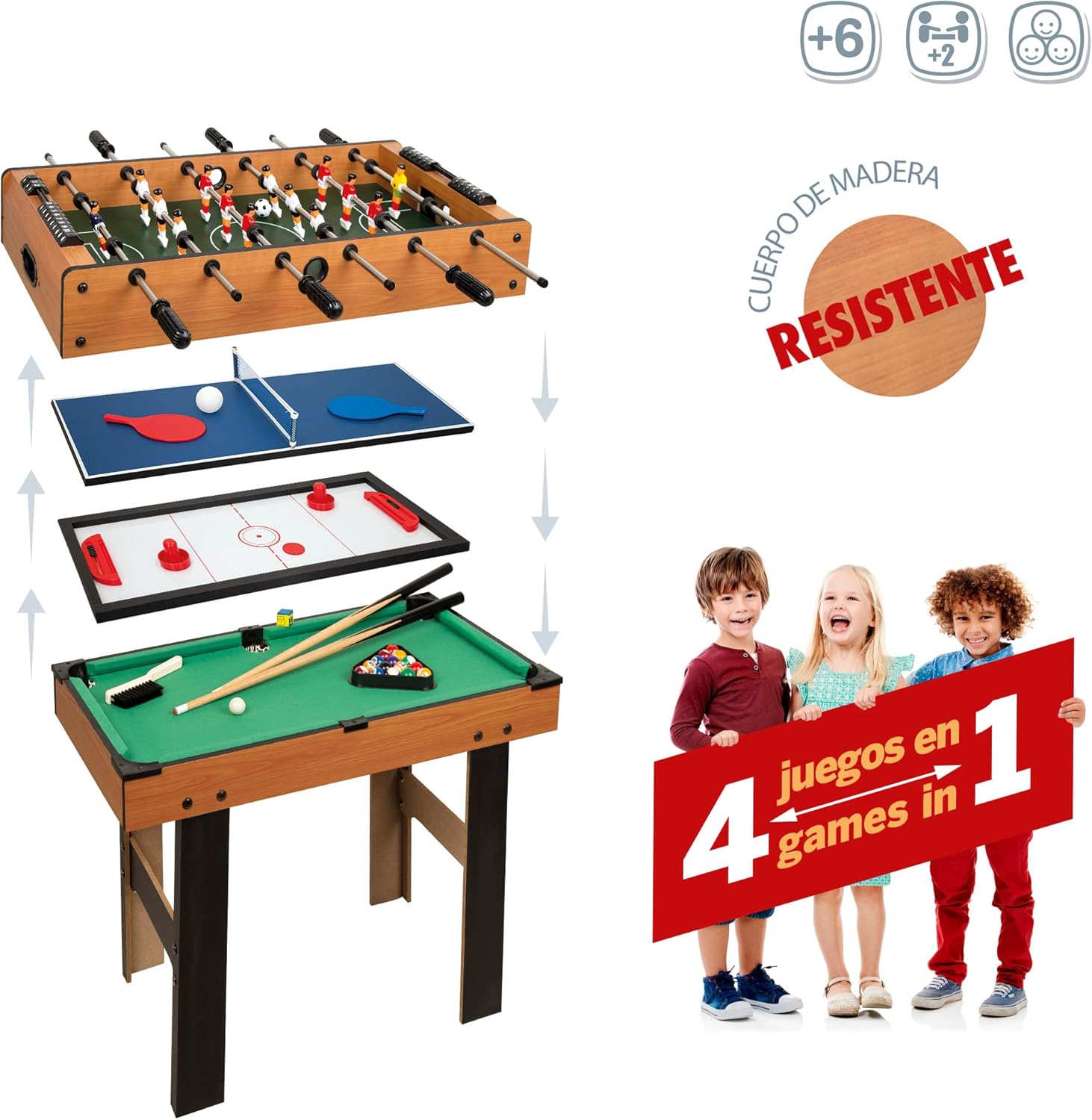 COLORBABY Table multijeux 4 en 1 avec pieds 85328 - Version Espagnole Grande table 4 jeux multiples