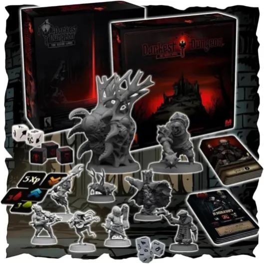 Générique Darkest Dungeon VF Jeu de Société Coopératif, 1-4 Joueurs, Base + Figurines, 138 Figurines en Plastique, Cartes et Composants, Version Française