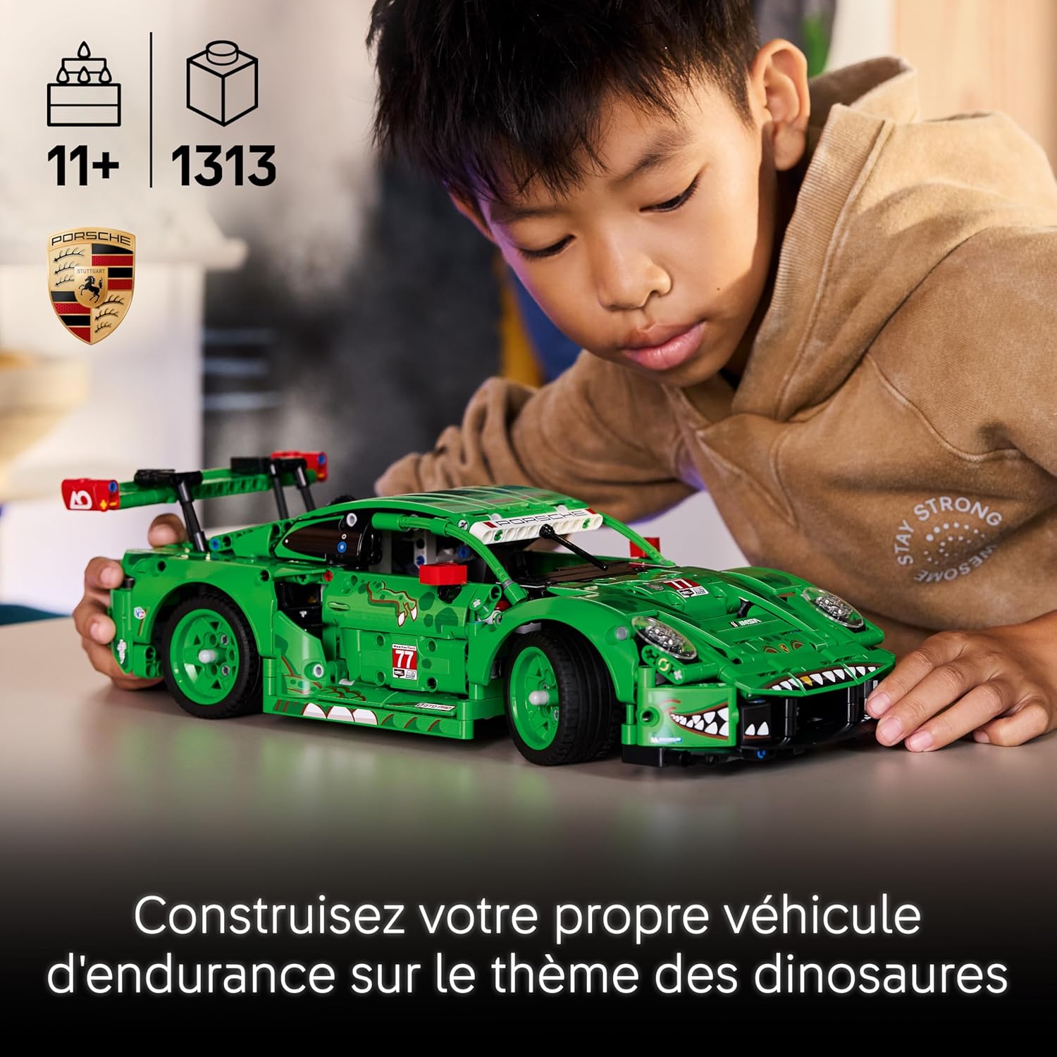 Technic Voiture Porsche 911 GT3 R Rexy AO Racing - Jouet Voiture - Maquette avec Moteur 6 Cylindres & Design Dinosaure - Cadeau pour Garçon dès 11 Ans & Fans de Sport Automobile 42224
