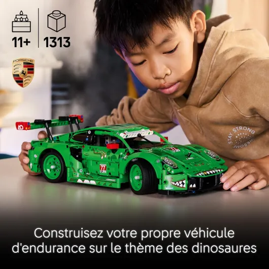 Technic Voiture Porsche 911 GT3 R Rexy AO Racing - Jouet Voiture - Maquette avec Moteur 6 Cylindres & Design Dinosaure - Cadeau pour Garçon dès 11 Ans & Fans de Sport Automobile 42224