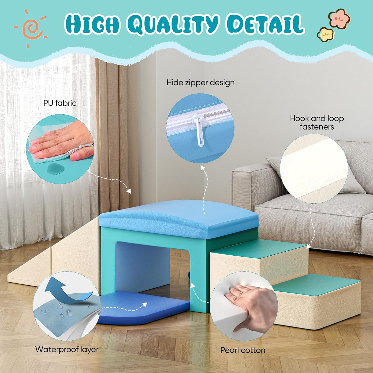 Lischwert Jouets d'escalade,Mousse Blocs de Construction Jouets éducatifs, Parcours motricité bébé 6 Briques géantes en Mousse Jeu de Construction de châteaupour Tout-Petits Bébé 1 Ans+ A-bleu