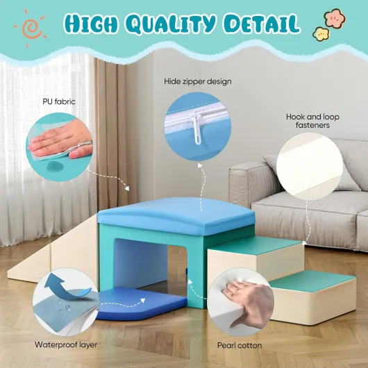 Lischwert Jouets d'escalade,Mousse Blocs de Construction Jouets éducatifs, Parcours motricité bébé 6 Briques géantes en Mousse Jeu de Construction de châteaupour Tout-Petits Bébé 1 Ans+ A-bleu