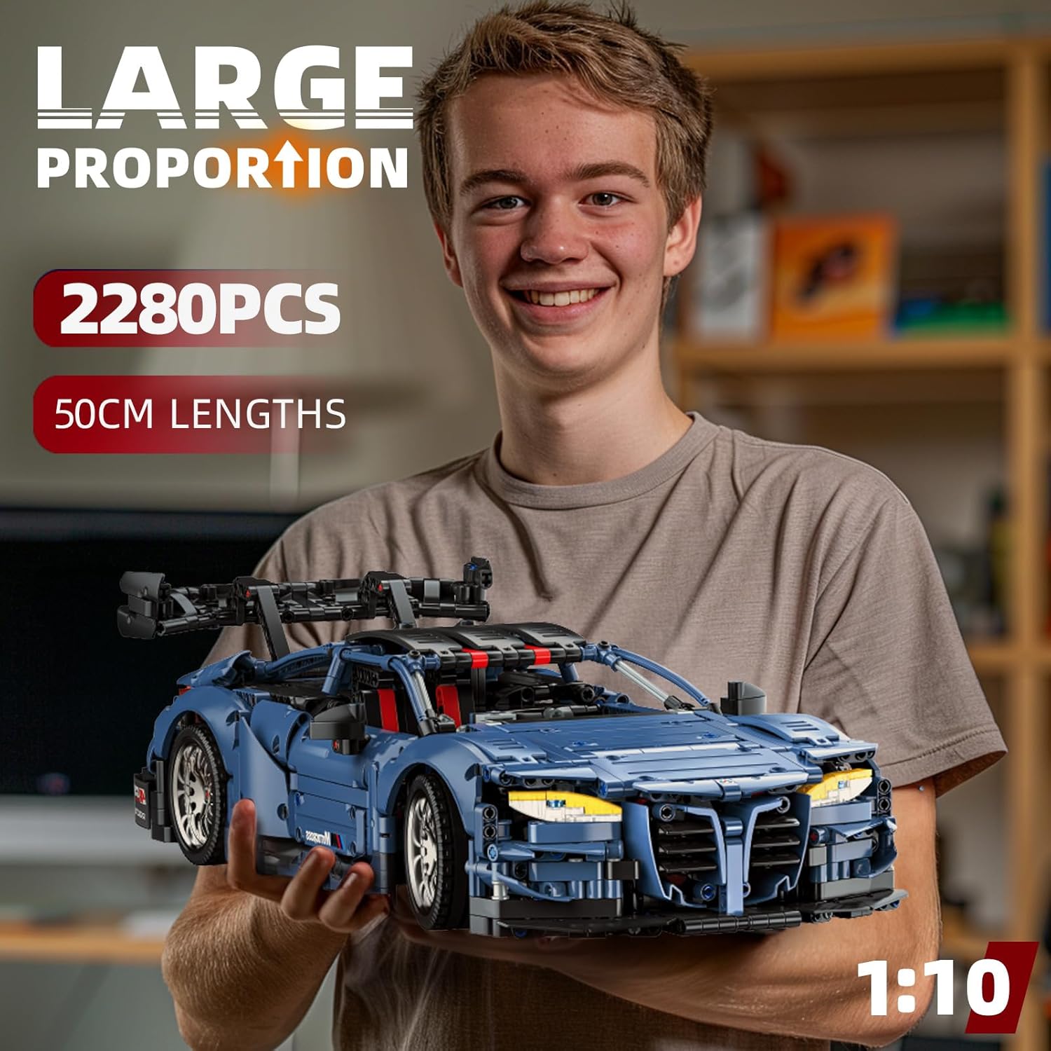 Kit de construction de voiture télécommandée, 1:10 M4 Champion, blocs de construction de voiture de course et jouets de construction, cadeau pour les amateurs de techniques adultes et garçons à partir Version dynamique - comprend moteur et télécommande