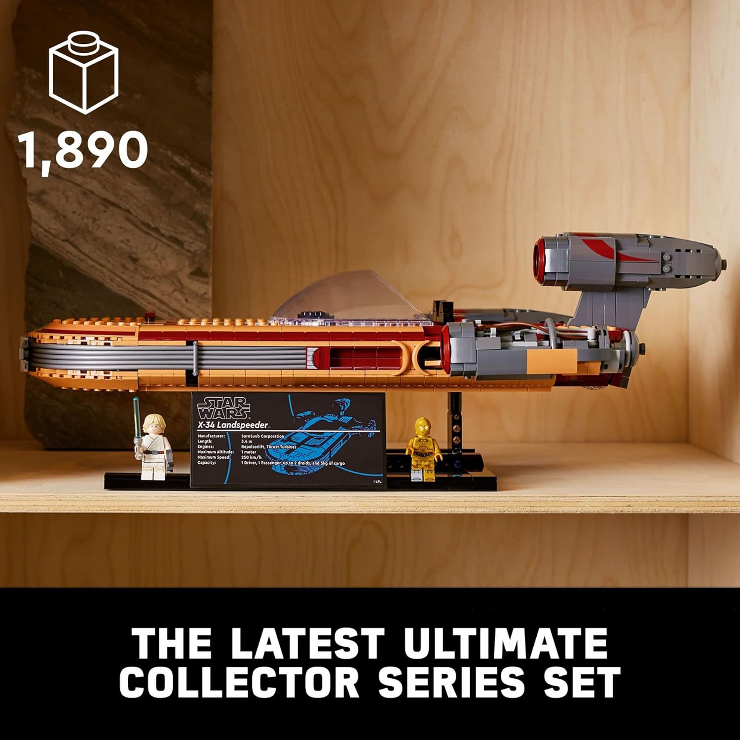 Star Wars Le landspeeder de Luke Skywalker 75341, Kit de construction Star Wars Ultimate Collector Series pour adultes, inclut le sabre laser de Luke Skywalker et la figurine miniature de C-3PO Emballage standard