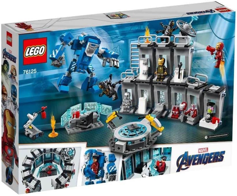 76125 Marvel Super Heroes La Salle des armures d’Iron Man, Laboratoire modulaire avec 6 Figurines de l'univers Marvel, Ensemble de Jeu unique