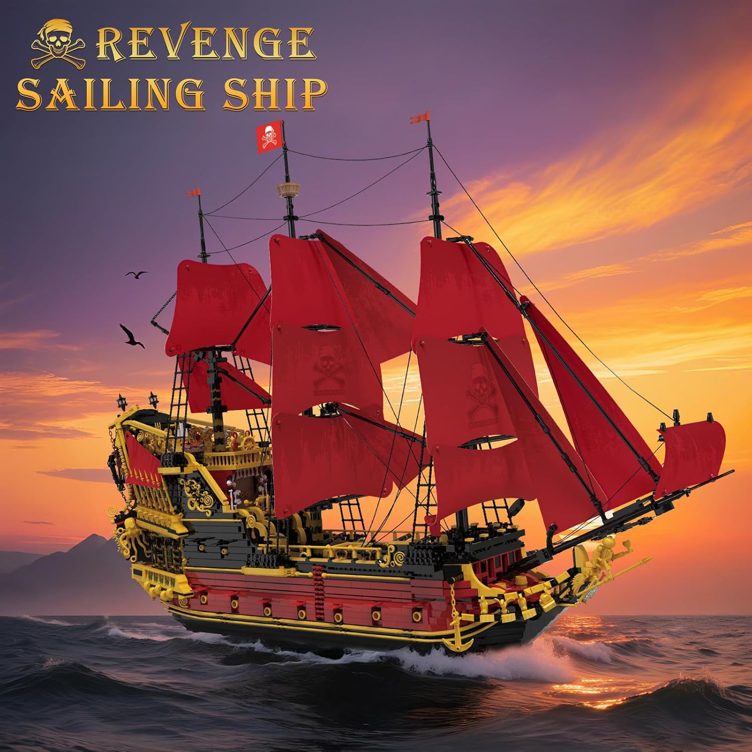 Reobrix Ensemble de blocs de construction pour adultes, Vaisseau pirate de la vengeance 5666 pièces, kit de maquette historique 66049, jouet de construction de voilier de Noël collection