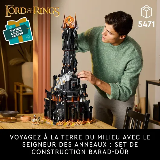 Icons Le Seigneur des Anneaux : Barad-dûr - Set de Construction de la forteresse - Idée de Cadeau pour Adultes - Minifigurines de Sauron, Frodon, Sam, Gollum, Gothmog et des Orcs 10333