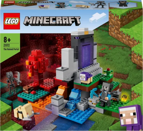 21172 Minecraft Le Portail en Ruine, Jouet avec Figurines de Steve et Wither Squelette, dans Le Nether, pour Filles et Garçons de 8 Ans Unique