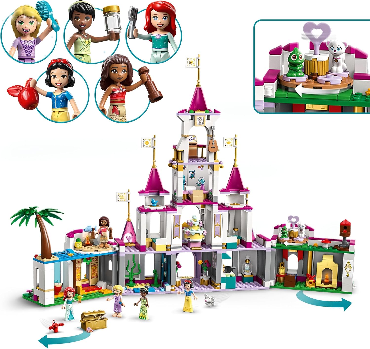 43205 Disney Princess Aventures Épiques dans le Château, Jouet de Construction, Figurines Animaux, Minifigurines Princesses, Ariel et Raiponce Simple