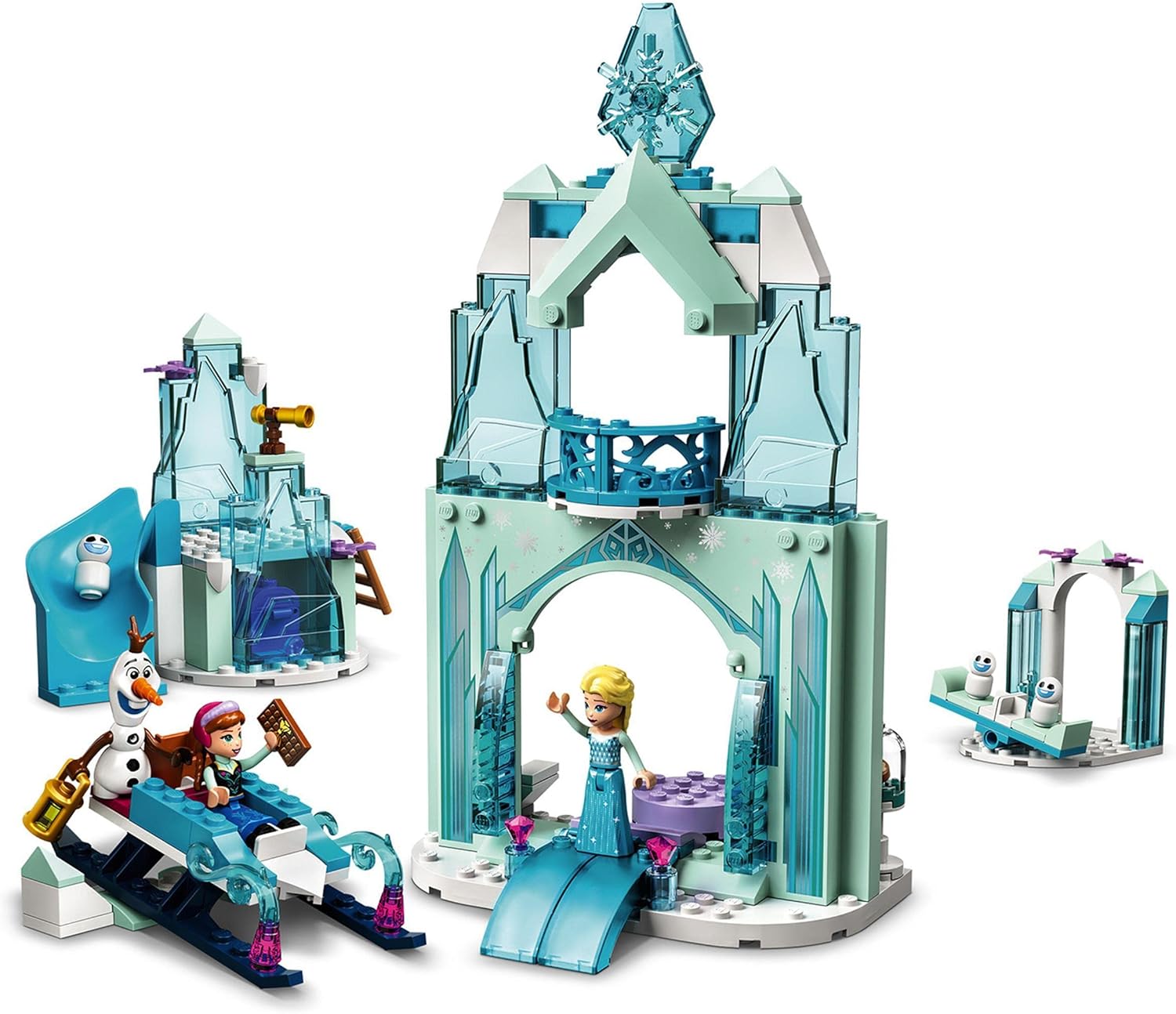 43194 Disney Le Monde féérique d’Anna et Elsa de la Reine des Neiges avec château et poupées de Princesses, Enfant 4 Ans et Plus Single