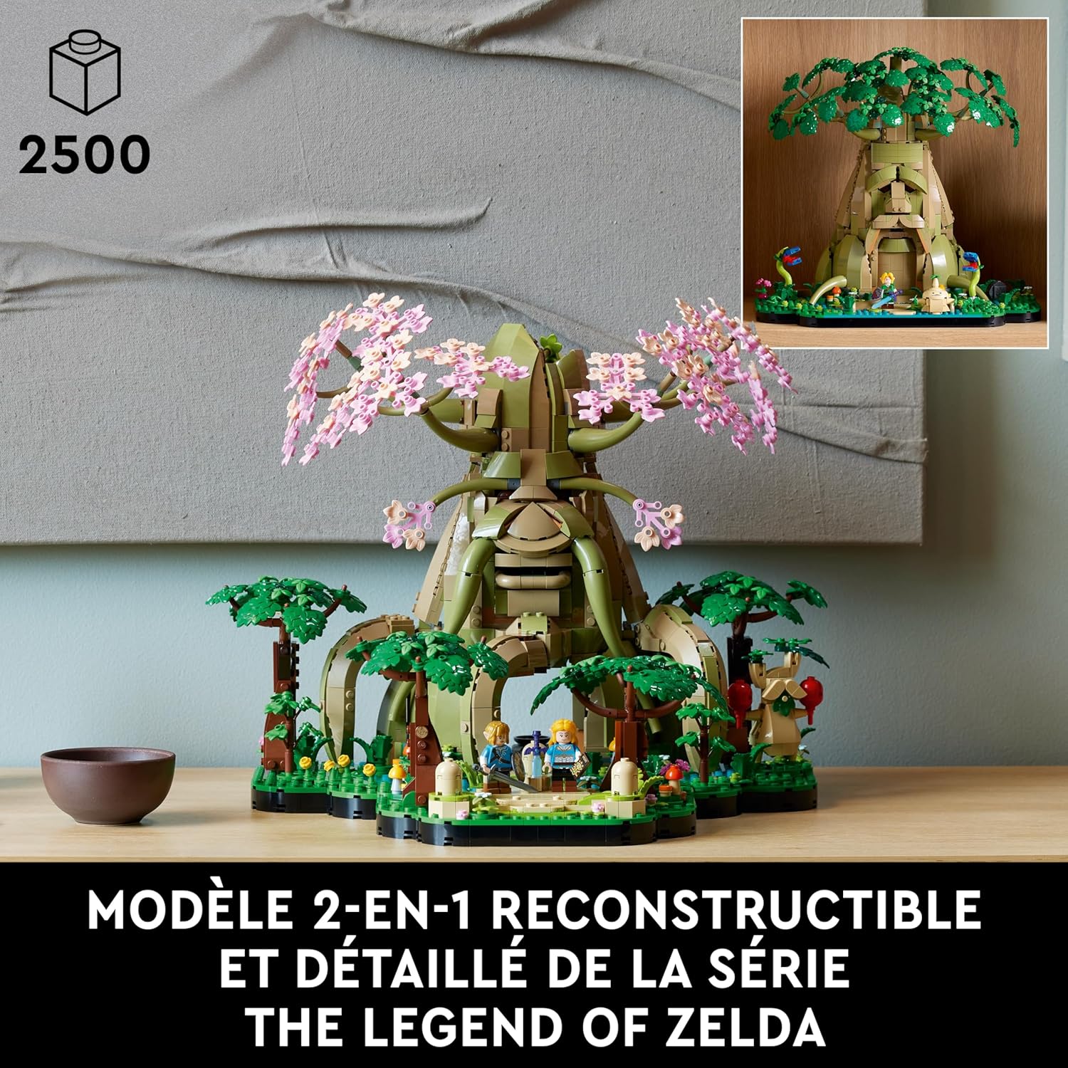 The Legend of Zelda Vénérable Arbre Mojo 2-en-1 - Kit de décoration Collector - Princesse Zelda & 3 minifigurines de Link - Set de Construction pour Adulte - Cadeau pour Fans de Jeux vidéo 77092