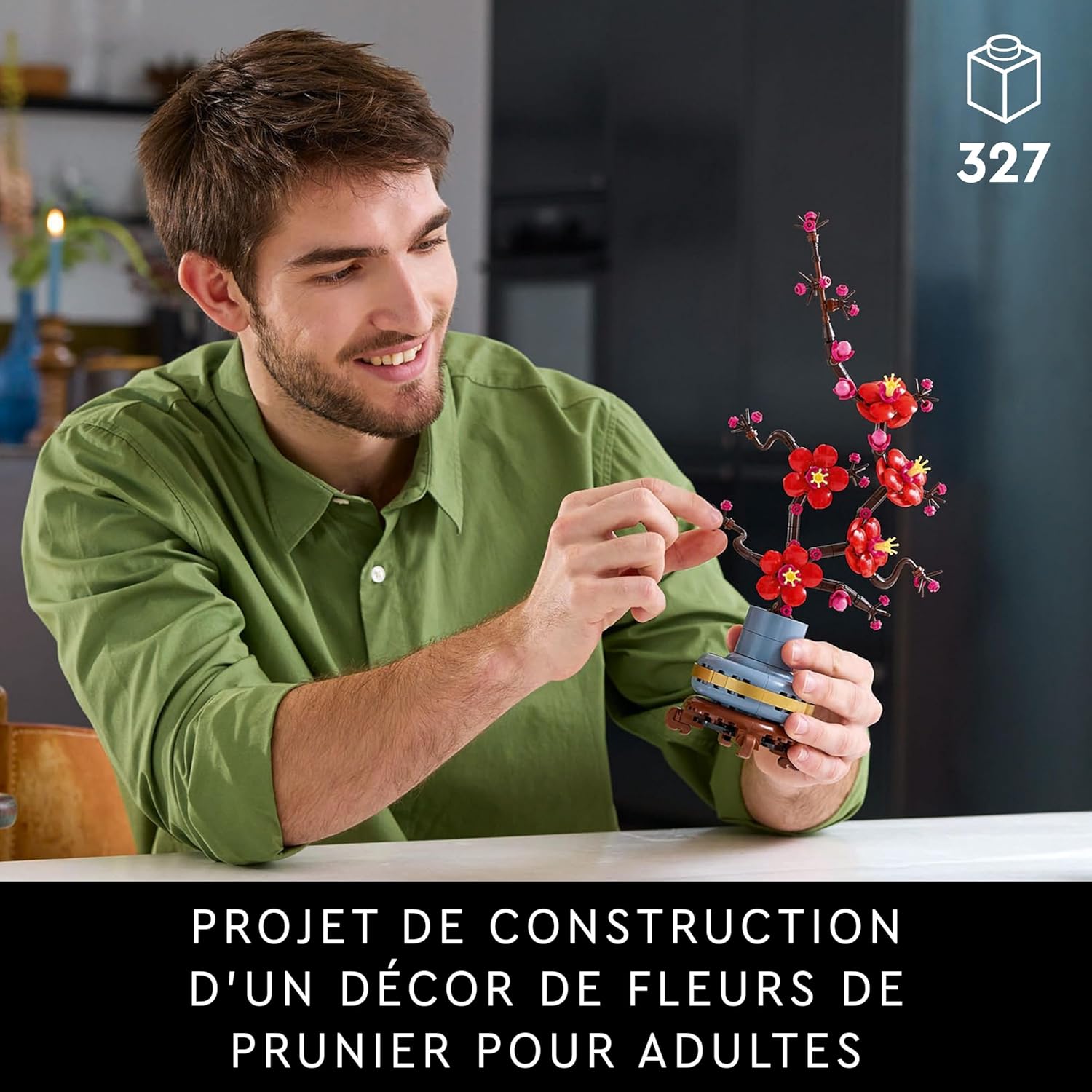 Botanicals Plum Blossom Set for Adults - Artificial Flowers for Indoor INCL - a Buildable Flowerpot - Home Office Decor Display Piece - DIY Gift for Women and Men - 10369 Plum Blossom 10369