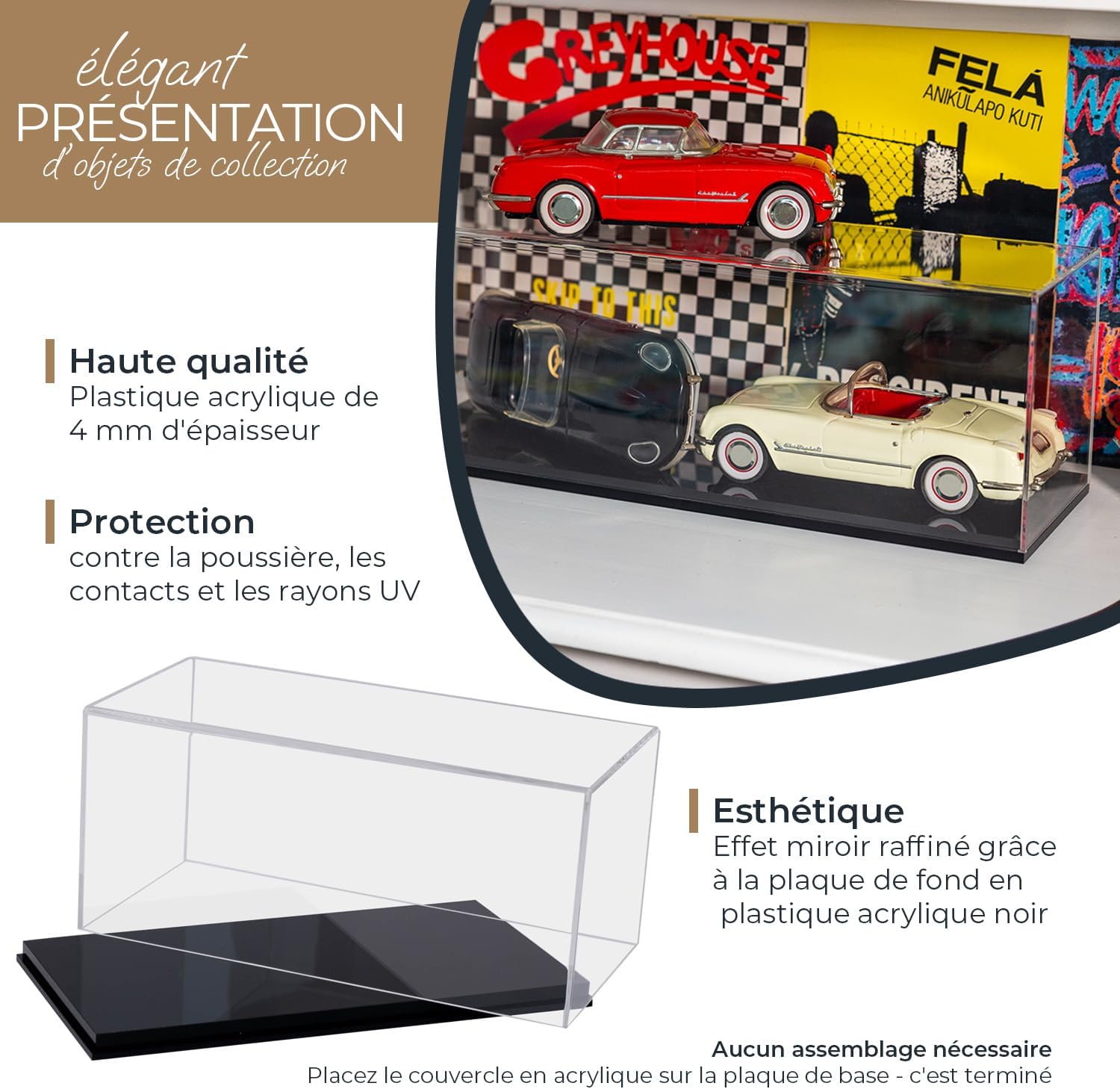46803 Vitrine en Acrylique pour Voitures Miniatures, Figurines - 30 x 15 x 14 cm - Transparent 30 cm