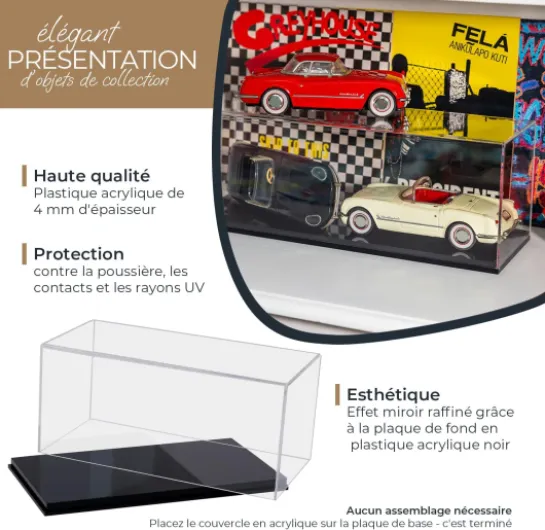 46803 Vitrine en Acrylique pour Voitures Miniatures, Figurines - 30 x 15 x 14 cm - Transparent 30 cm