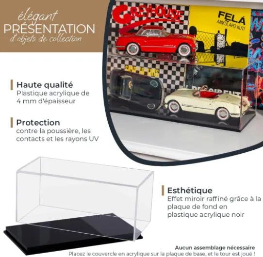 46802 Vitrine en Acrylique pour Voitures Miniatures, Figurines - 27 x 12 x 11 cm - Transparent 27 cm