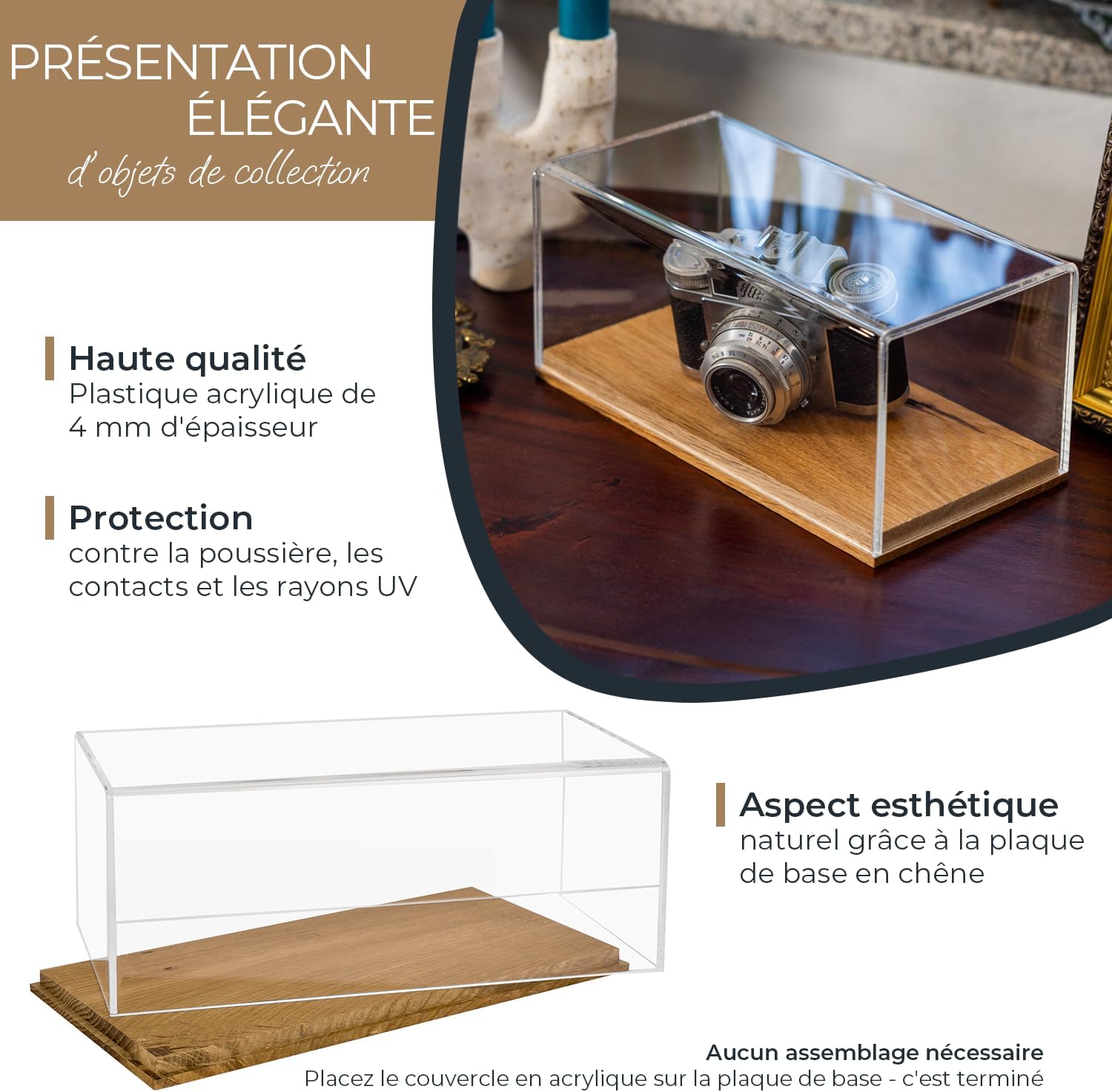46874 Vitrine en Acrylique avec Socle en Bois pour modèles de Voitures Miniatures Transparent 34 x 16 x 14 cm 34 cm Quer.