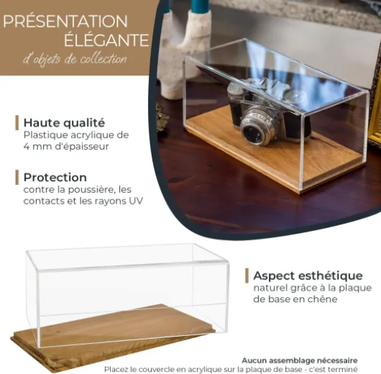 46874 Vitrine en Acrylique avec Socle en Bois pour modèles de Voitures Miniatures Transparent 34 x 16 x 14 cm 34 cm Quer.