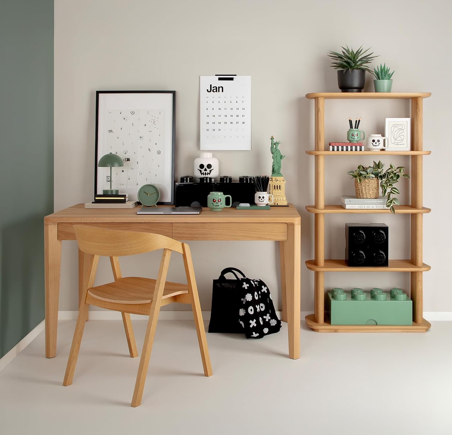 40061734 Brique de Rangement Empilable 8 avec Tiroir Plastique Vert 50 x 25 x 18 cm