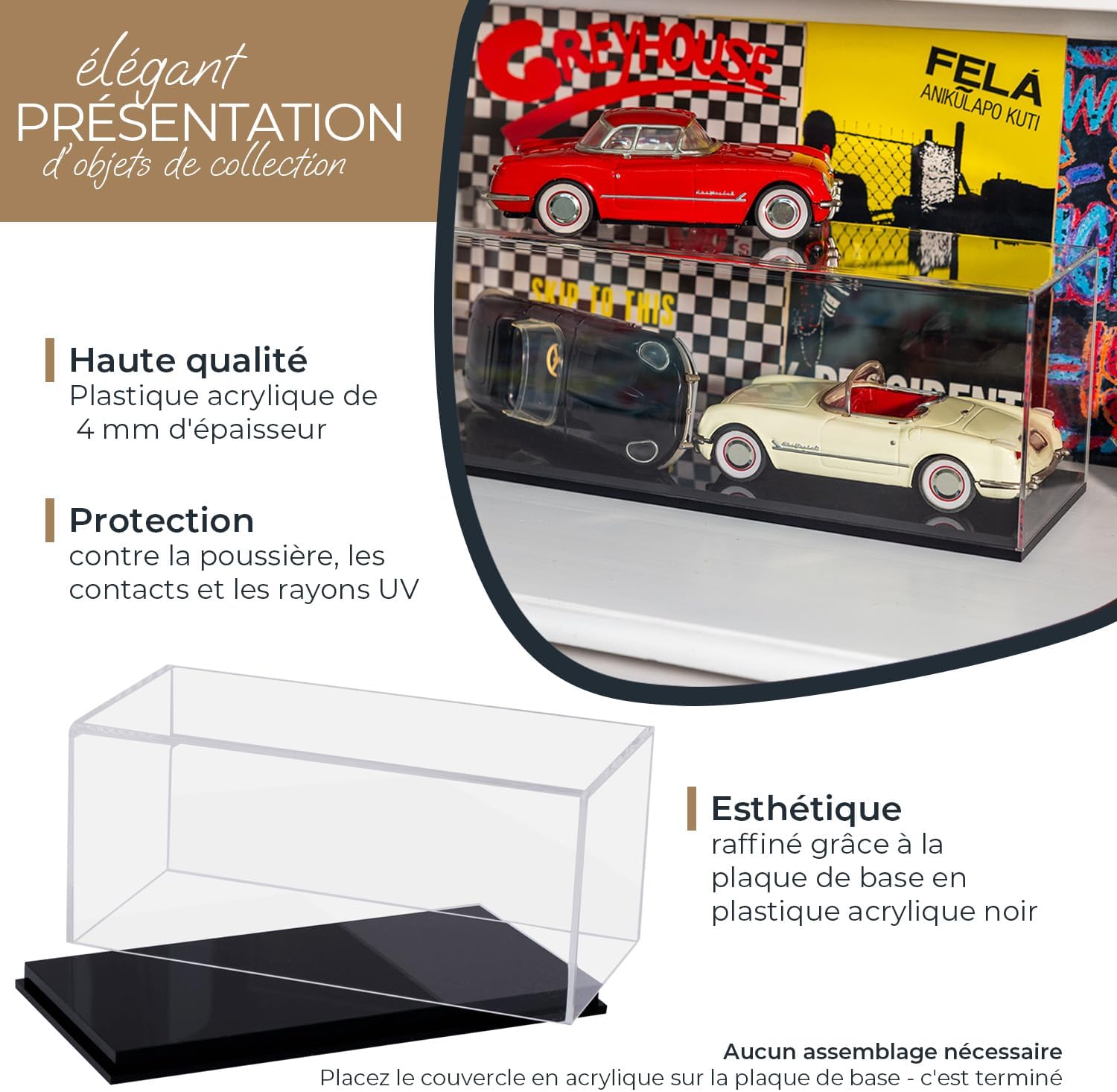 46801 Vitrine en Acrylique pour Voitures Miniatures, Figurines - 24 x 12 x 11 cm - Transparent 24 cm