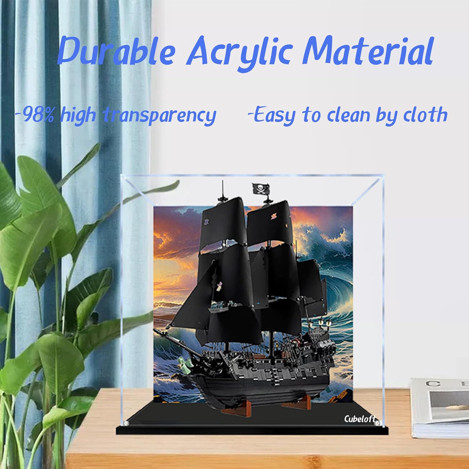 Vitrine d'exposition en acrylique pour le set de construction Lego 10365 Black Pearl bateau pirate, boîte transparente anti-poussière - Vitrine d'exposition uniquement, boîte d'exposition compatible Back spray 3MM A