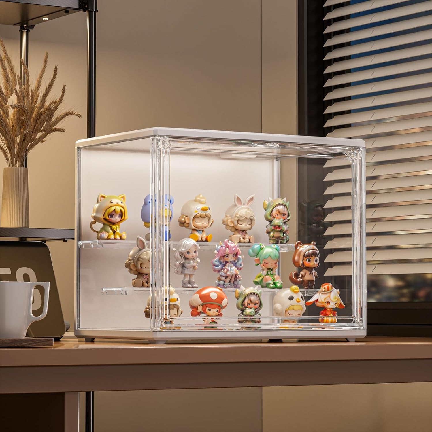 Vitrine pour Collection, Boîte de Présentation Transparent avec LED, Vitrine Acrylique avec Porte Magnétique pour Funko Pop, Figurine Pop, Maquette, Action Figurine, Blind Box 27×21×18cm 27×21cm
