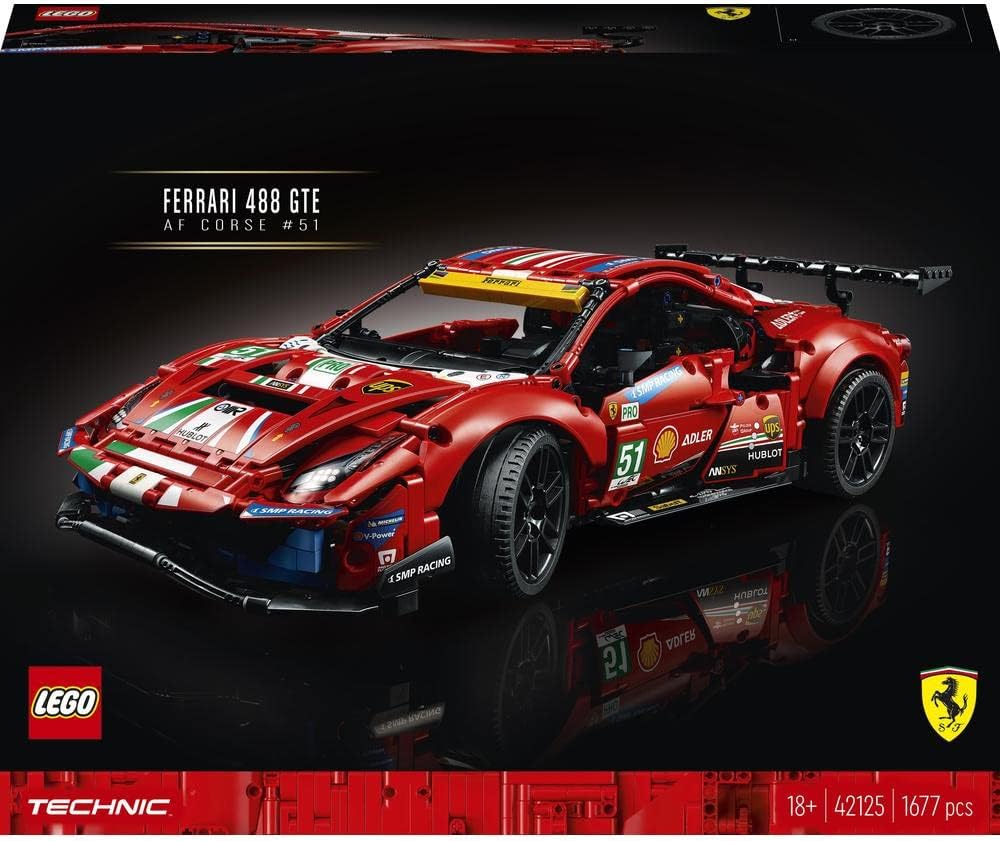 42125 technic Ferrari 488 GTE AF Corse #51, modèle Authentique de la Voiture de Course d Endurance à Exposer, pour Adultes