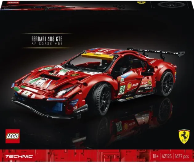 42125 technic Ferrari 488 GTE AF Corse #51, modèle Authentique de la Voiture de Course d Endurance à Exposer, pour Adultes
