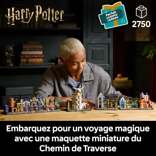 Harry Potter Les boutiques Magiques du Chemin de Traverse - Modèle Magique à Construire pour Adultes - Boutiques Miniatures en Briques - 12 microfigurines Collector - 76444